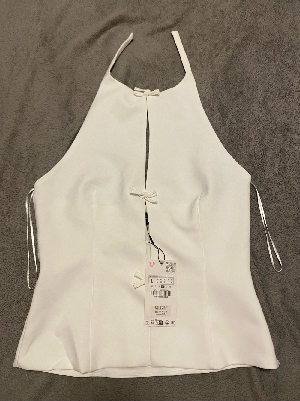 White Halter Tie Front Top